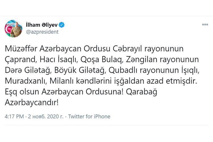 Azerbaijani Army liberates 8 more villages from Armenian occupation